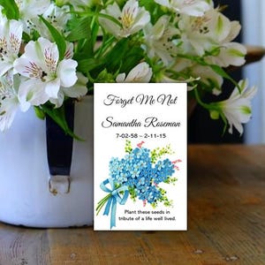 Funeral Forget Me Not Seed Packets, Sympathy Gift Favor Momentos, Celebration of Life Custom Seed Packets, Personalized Envelopes