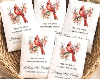 Custom Cardinal Celebration of Life Funeral Bird Seed Packet Favors, Personalized Gift Memorial