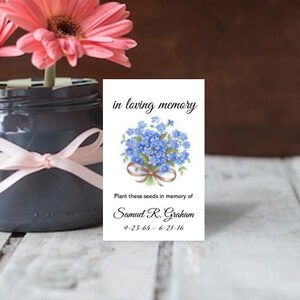 Forget Me Not Seed Packets for Funeral Memorials Custom Celebration of Life Sympathy Gifts Packs