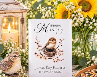 Custom Celebration of Life Funeral Bird Lover Seed Packet Favors Birdseed Sympathy Gift Memorial