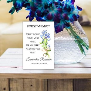 Funeral Memorial Favors, Custom Seed Packet Envelopes, Forget Me Not Flower Seed Packs Sympathy Gift for Celebration of Life