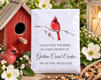 Personalized Cardinal Bird Seed Packet, Custom Funeral Celebration of Life Favors