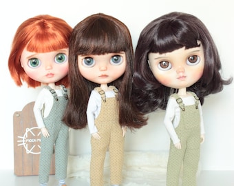 Handmade Dotted Overalls Set for Blythe Doll, T-Shirt & Socks