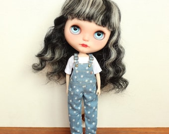Handmade Polka Dot Denim Overalls and Tee, Fits Blythe, Licca, Obitsu 22