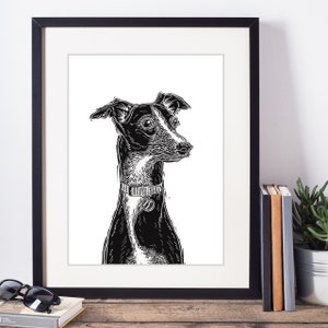 Whippet Dog Portrait Linocut Print (A4/Unframed/Signed)