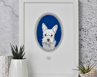 Hand Drawn Cameo Style Pet Portrait (A4/Unframed)