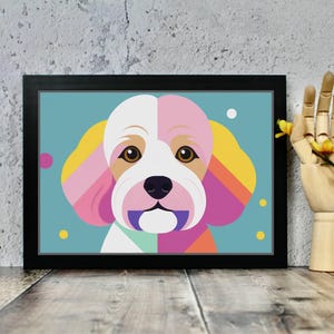 Cockapoo Dog Portrait Colourful Illustration Art Print  ( A4 / Unframed )