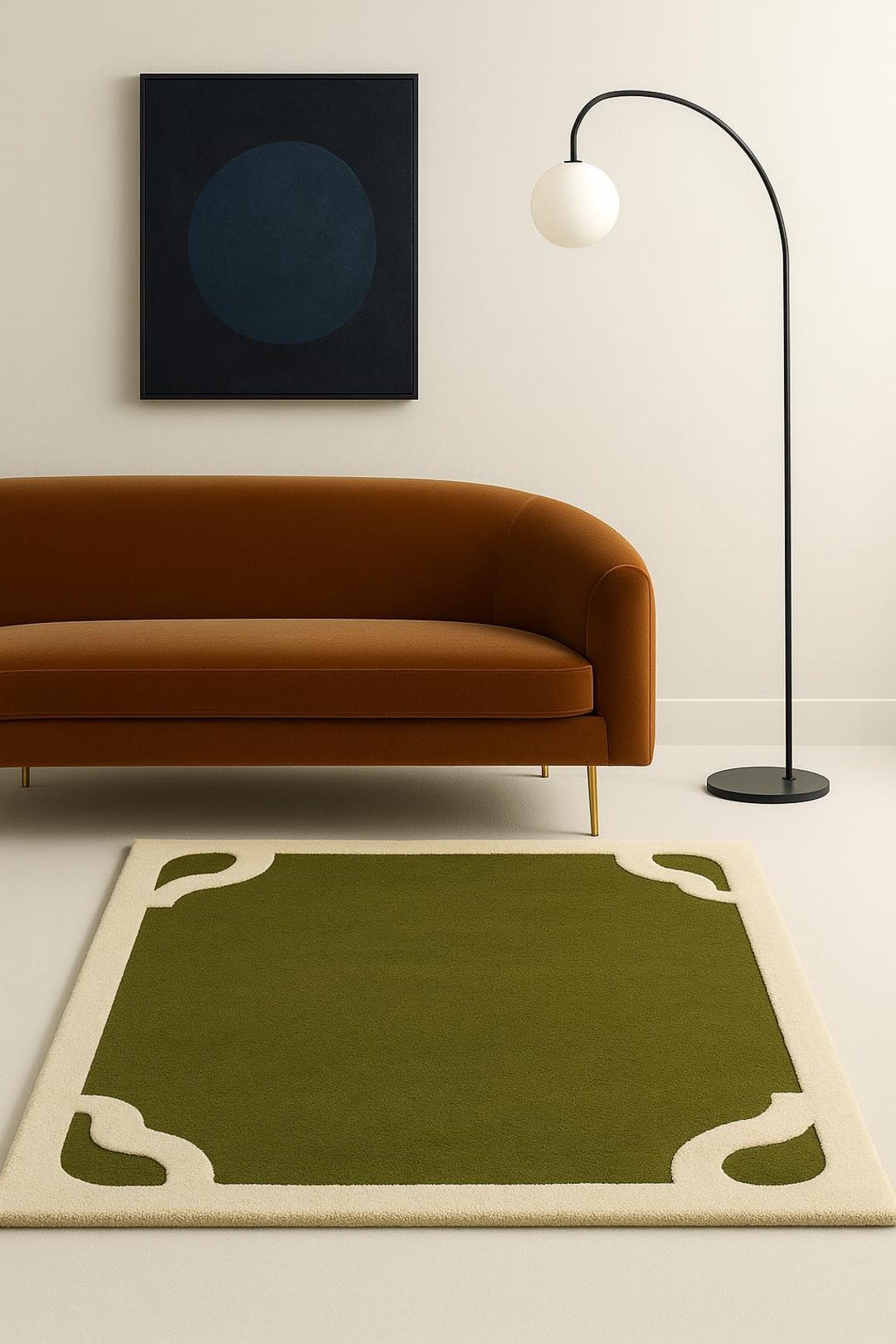 Monochramatic Green Rug Modern Green Tufted Rug, Minimalist Area Rug, Handmade Wool Carpet ...