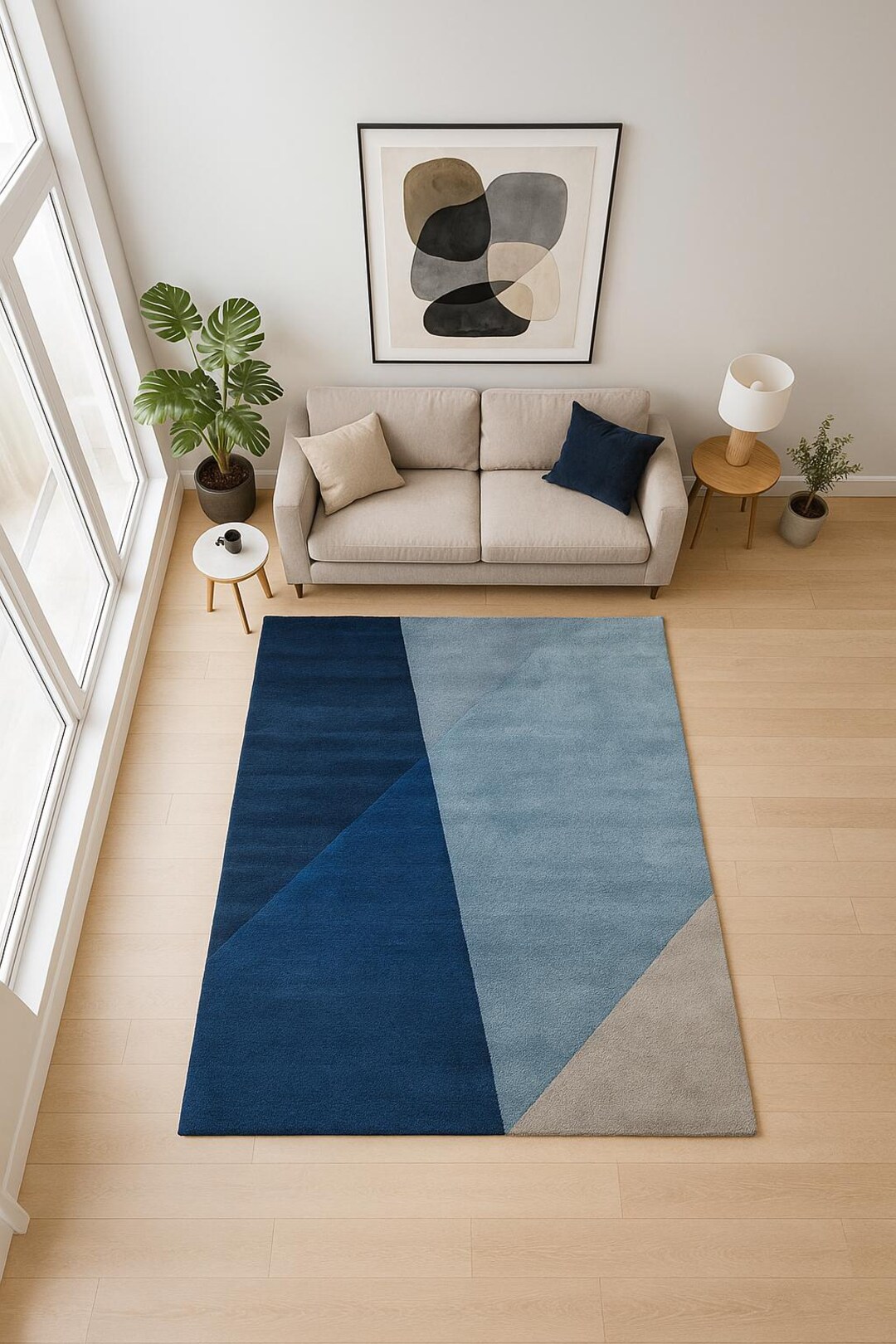 Modern Blue Geometric Rug – Contemporary Tufted Area Carpet for Living ...