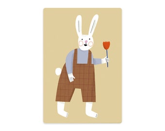 small cutting board bunny with tulip