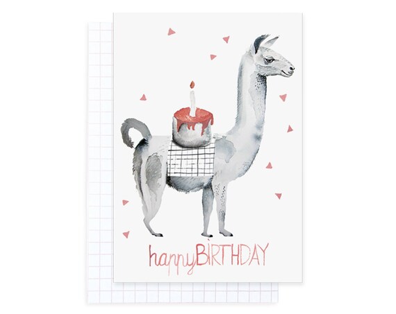 Lama Avec Un Gateau Carte De Joyeux Anniversaire Enveloppe Etsy