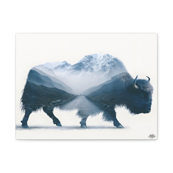 Yak Wall Art – Snow Mountain Landscape Silhouette – Minimalist Animal Art Print – Nature Wall Decor 30 cm × 40 cm / 45 cm × 61 cm