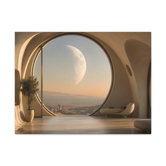 Canvas wall art lunar horizon – minimalist beige wall decor for modern living room. Available in 45 cm × 61 cm / 61 cm × 76 cm.