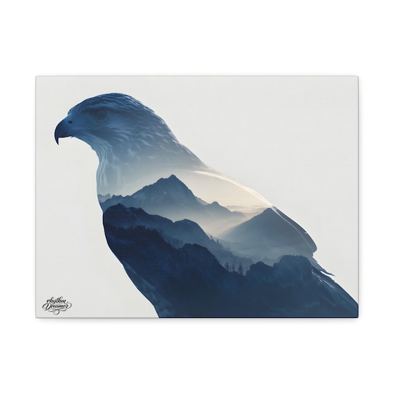 Falcon Silhouette with Mountain Landscape – Minimalist Nature Canvas Wall Art | Wildlife Wall Decor 30 cm × 40 cm / 45 cm × 61 cm