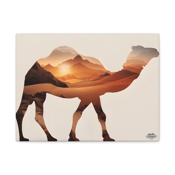 Dromadery Silhouette with Desert Landscape – Minimalist Nature Canvas Wall Art | Desert Wall Decor 30 cm × 40 cm / 45 cm × 61 cm