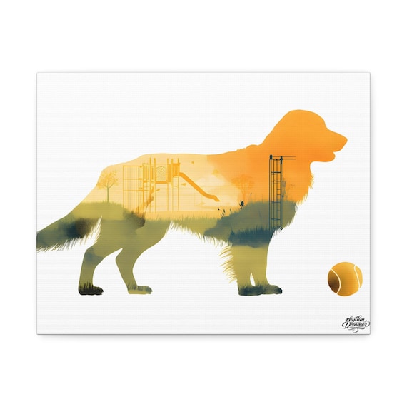 Golden Retriever Wall Art – Dog Silhouette Landscape Canvas | Minimalist Dog Decor available 28 cm × 35 cm / 30 cm × 40 cm / 45 cm × 61 cm