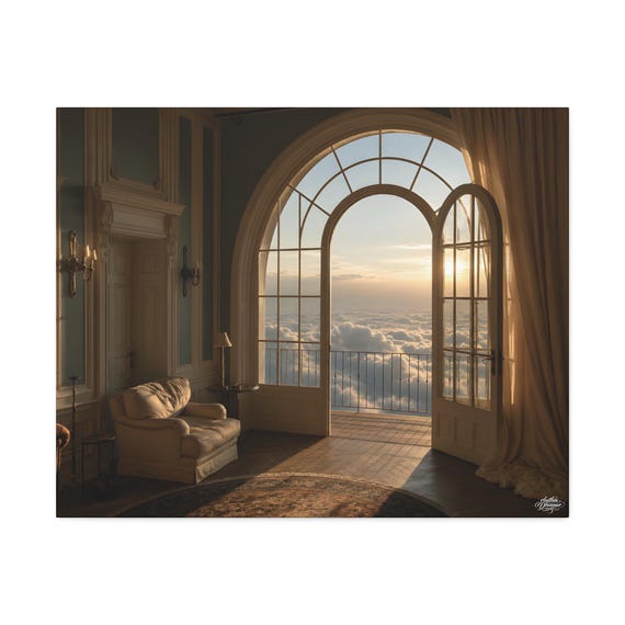 Canvas wall art open window and clouds – minimalist and elegant wall decor for modern living room. Available in 61 cm × 76 cm.