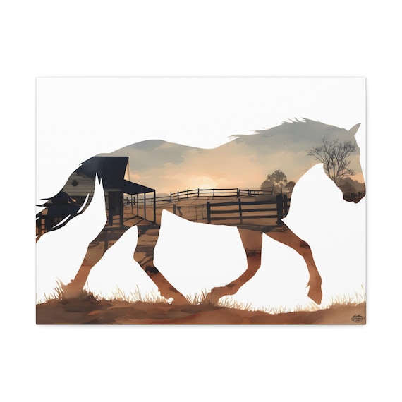 Horse Silhouette with Landscape – Minimalist Nature Canvas Wall Art | Horse Wall Decor 45 cm × 61 cm / 61 cm × 76 cm
