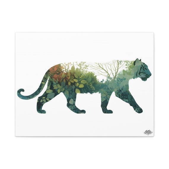 Tiger Silhouette with Jungle Landscape – Minimalist Nature Canvas Wall Art | Wildlife Wall Decor 45 cm × 61 cm