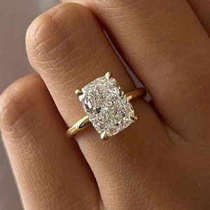 4 Carat Lab Diamond Ring / 4 CT Elongated Cushion Diamond / Elongated Cushion Cut Engagement Ring / 14k Yellow Gold / Thin Engagement Ring
