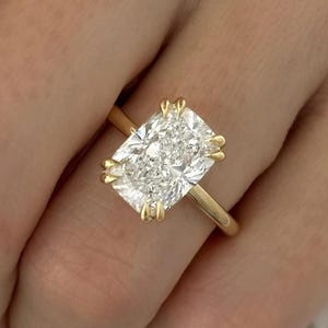 4 Carat Elongated Cushion Lab Grown Diamond Hidden Halo Engagement Ring / Double Claw Prong / 14k Gold / 18k Gold / Unique Proposal Ring.