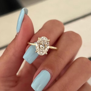 3 Carat Oval Cut EF VVS Engagement Ring / Oval Lab Grown Diamond Ring / 14K or 18K Yellow Gold Ring / Thin Ring / Minimal Ring / Dainty Ring