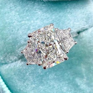 Radiant Cut Three Stone Moissanite Engagement Ring, Anniversary Gift Diamond Ring, Wedding Ring Promise Ring, Gift for Her, Ring for Women