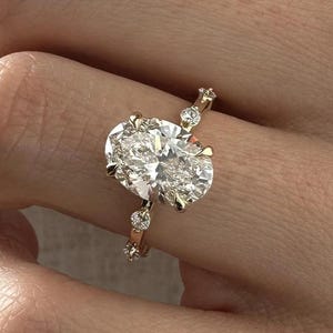 3 Carat Oval Lab Grown Diamond Minimalist Engagement Ring / E VVS2 IGI Certified / 3ct Oval Diamond Hidden Halo 14k Gold 1.6mm Dainty Ring
