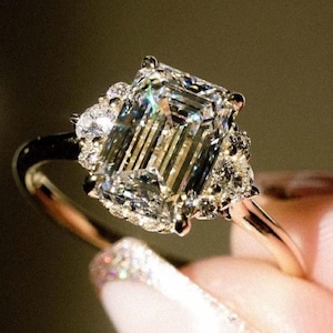 2.81 Ct Emerald Cut Moissanite Engagement Ring, Emerald Cut Ring, Moissanite Engagement Ring, Hidden Halo Emerald Cut Ring