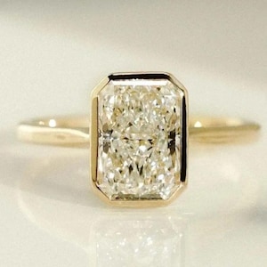 2.0CT Radiant Cut Bezel Setting Moissanite Diamond Engagement Ring| 10/14/18K Gold Dainty Bezel Staking Solitaire Wedding Ring For Her