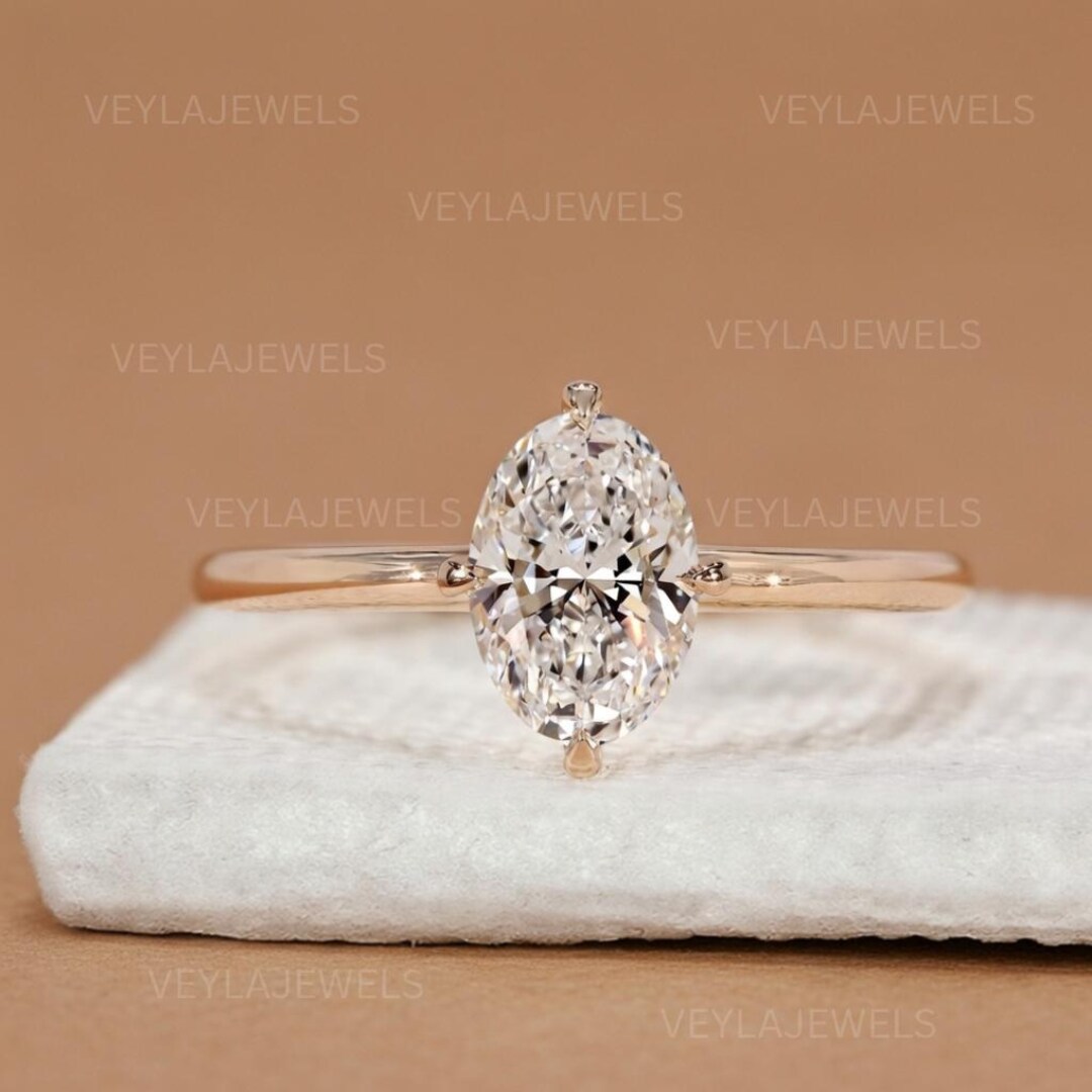 Oval Moissanite Diamond Engagement Ring Solid Gold Solitaire 10K-18K ...