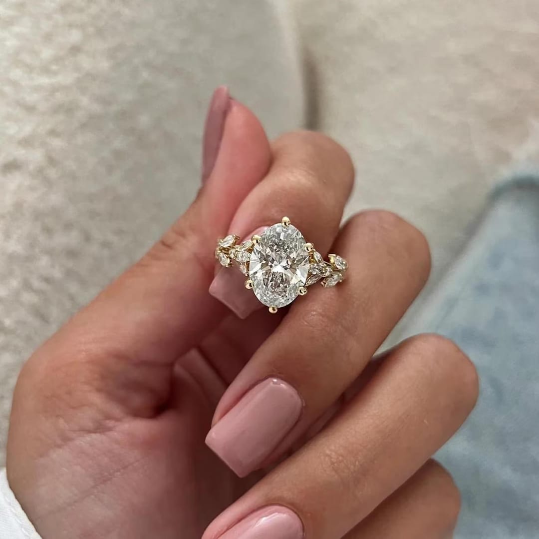 Floral Oval Cut Moissanite Engagement Ring Vintage 14K Gold Moissanite ...