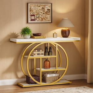 Industrial Console Table – 4 Tier Entryway Table with Shelves, Rustic Sofa Table for Hallway, Living Room or Foyer Décor