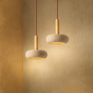 Wabi Sabi Stone Pendant Light – Japandi LED Ceiling Lamp for Dining Room, Kitchen Island or Entryway