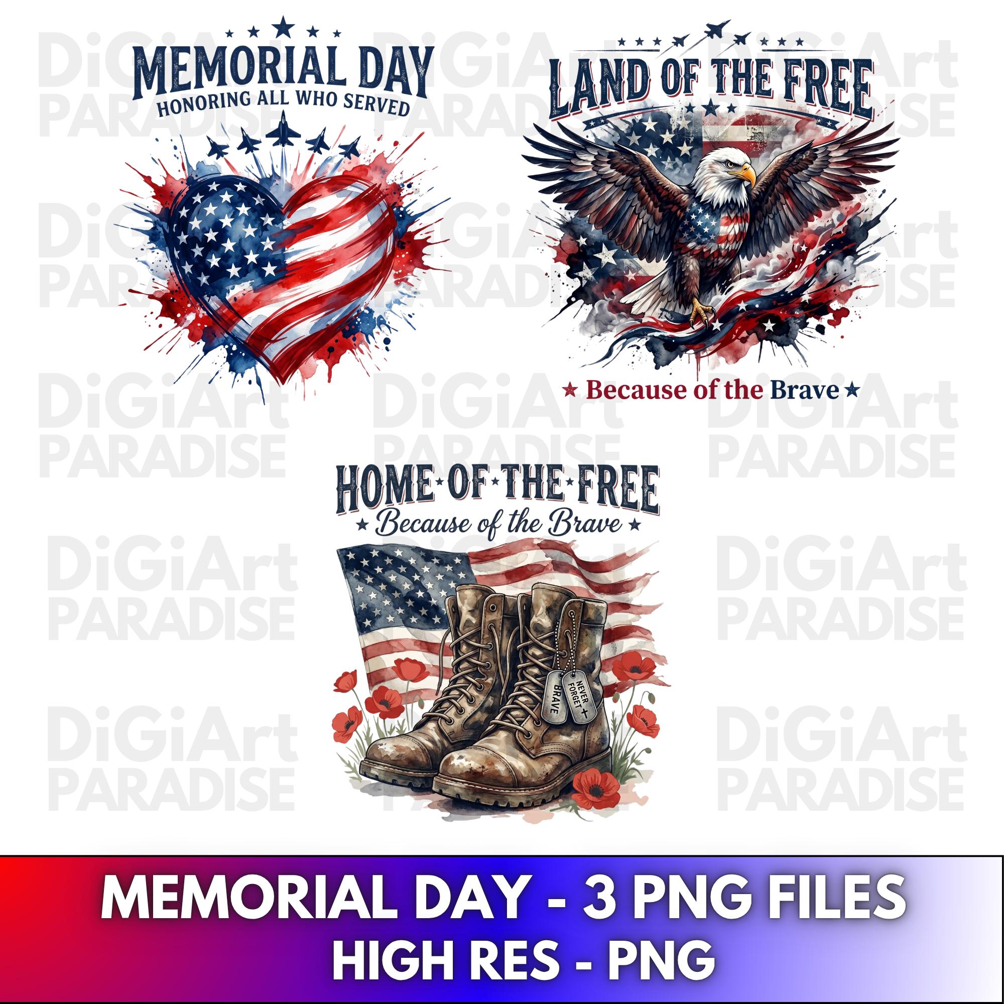 Memorial Day PNG Bundle, Patriotic T-shirt Design, USA Watercolor ...