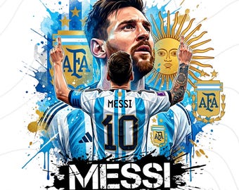 Messi PNG Football T-Shirt Design, Argentina Soccer World Cup Clip Art, Lionel Messi Sublimation File, GOAT Png, World cup shirt design PNG