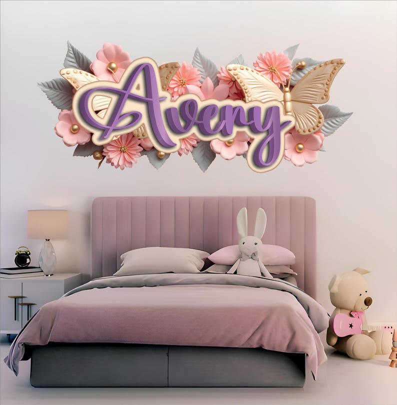 Custom Name Butterfly Wall Decal – Floral Lettering Nursery Decor - Etsy