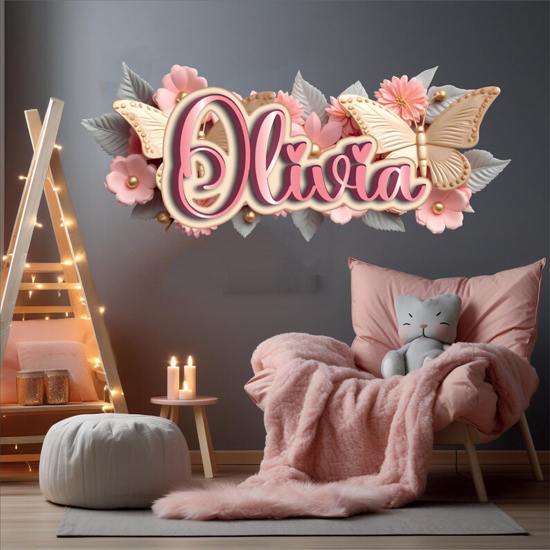 Custom Name Butterfly Wall Decal – Floral Lettering Nursery Decor - Etsy