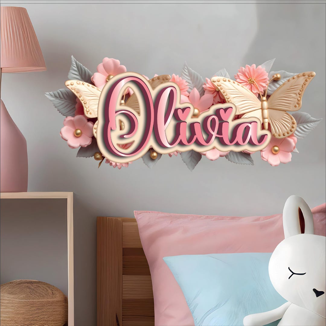 Custom Name Butterfly Wall Decal – Floral Lettering Nursery Decor - Etsy