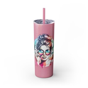 Vibrant Art Skinny Tumbler with Straw | 20oz Water Bottle, Colorful Travel Mug, Beach Day Essential, Drinkware Gift