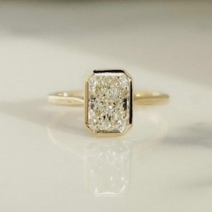 3 CT Radiant Engagement Bezel Ring 14K Solid Gold Lab Grown Diamond Wedding Solitaire Ring Gift For Women Anniversary Gift Ring For Wife