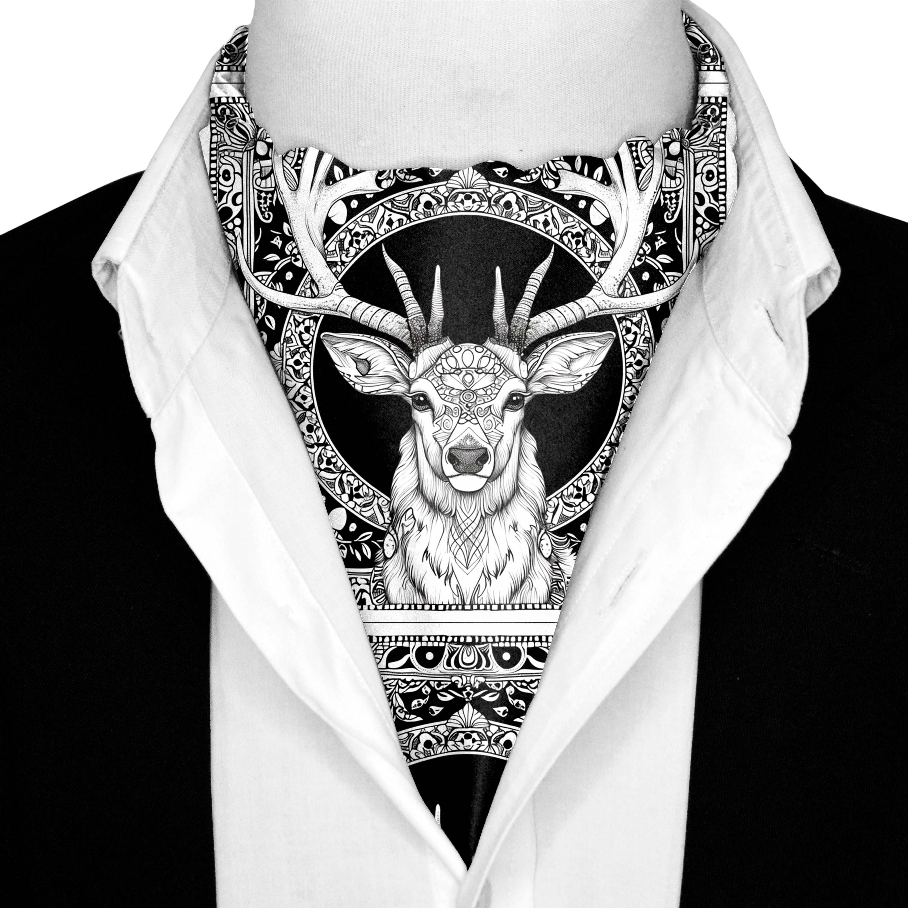 Luxury Silk Ascot Cravat for Men - Elegant Wedding Formal Accessory, Handcrafted Neckwear for Suits & Tuxedos DEER HEAD