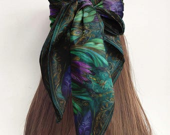 Silk Head Scarf, Printed Silk Hair Scarf, Square Silk Scarf for Women, Verdelux, Elegant Hair Wrap Gift