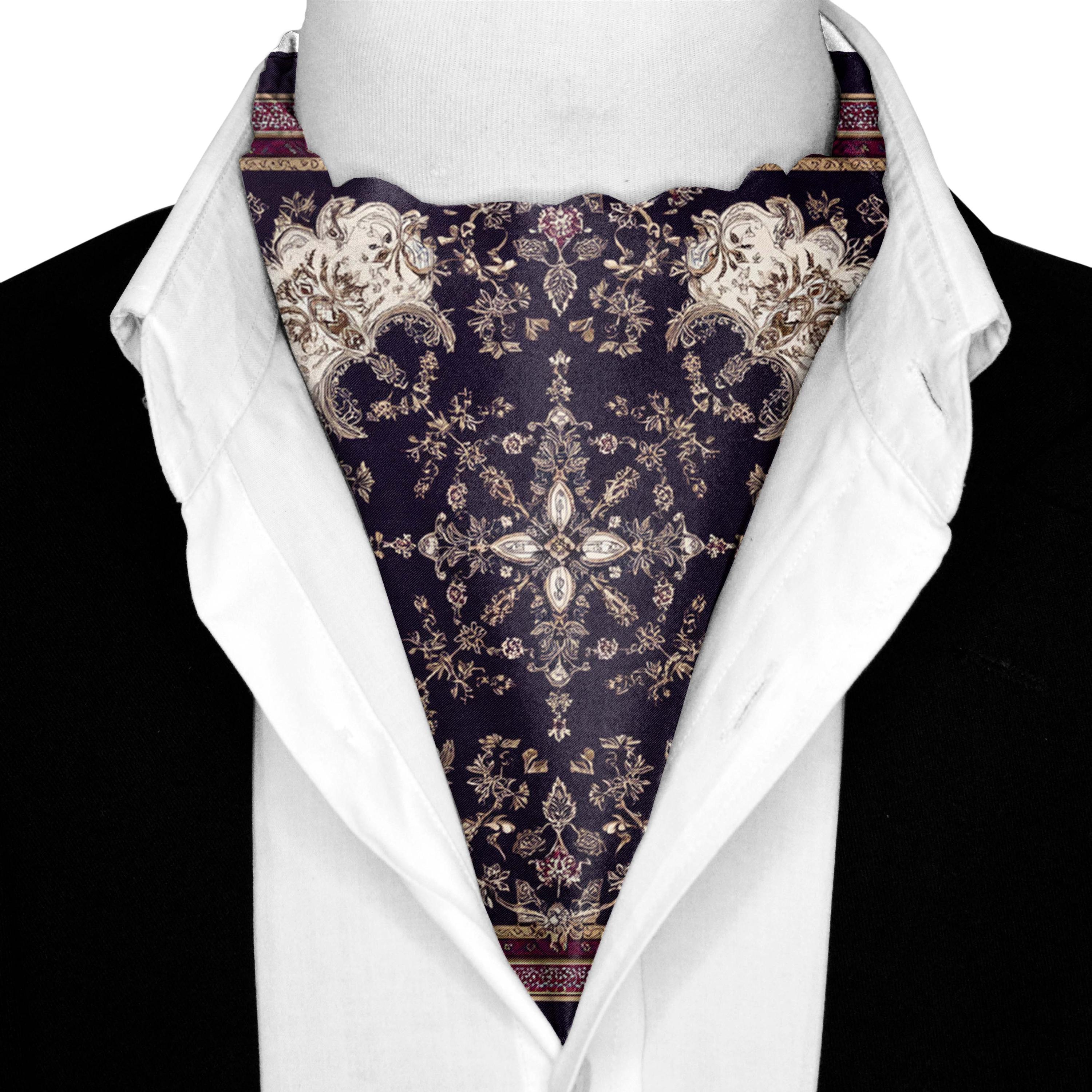 Luxury Silk Ascot Cravat for Men - Elegant Wedding Formal Accessory, Handcrafted Neckwear for Suits & Tuxedos NOCTURNE