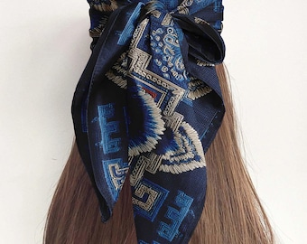 Silk Head Scarf, Printed Silk Hair Scarf, Square Silk Scarf for Women, Ornamental, Elegant Hair Wrap Gift