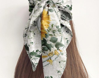 Silk Head Scarf, Printed Silk Hair Scarf, Square Silk Scarf for Women, Solaria, Elegant Hair Wrap Gift