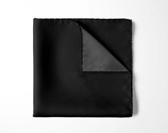 Jet Black Silk Pocket Square | Luxury Handcrafted Men’s Hanky | Wedding & Formal Suit Accessory