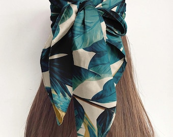 Silk Head Scarf, Printed Silk Hair Scarf, Square Silk Scarf for Women, Floravian, Elegant Hair Wrap Gift