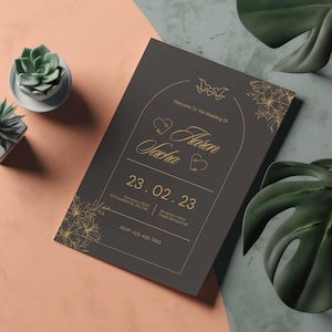 Elegant Black and Gold Wedding Invitation – Editable Digital Template for Modern Ceremony & Reception