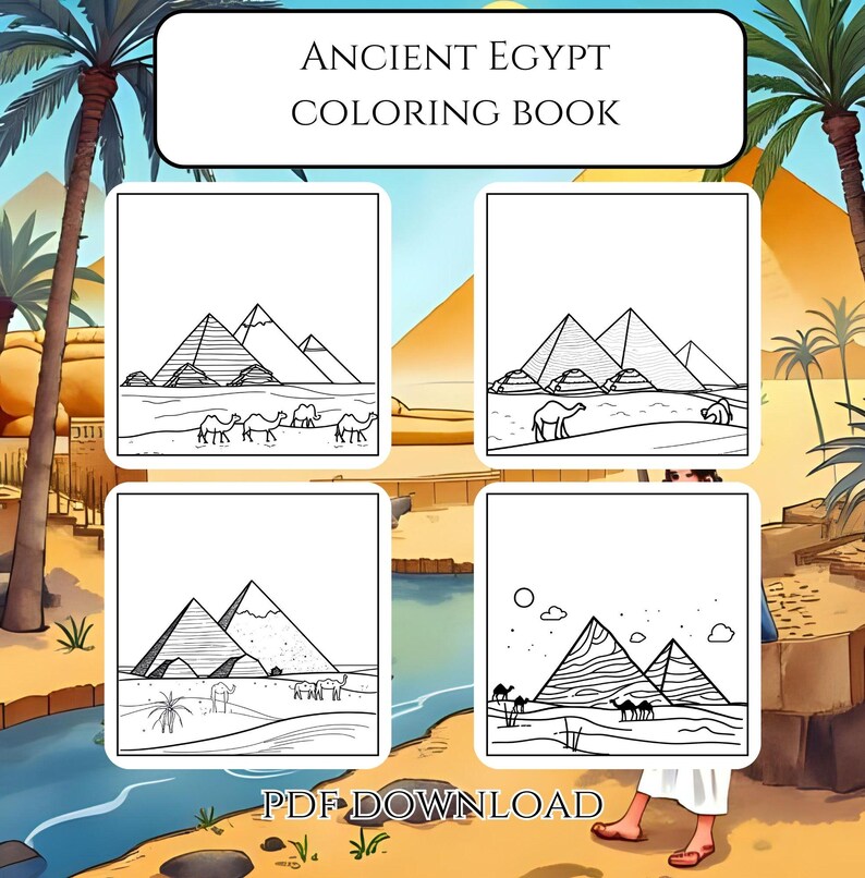 Ancient Egypt Coloring Book – 30 Historical Pyramids & Pharaoh Pages ...